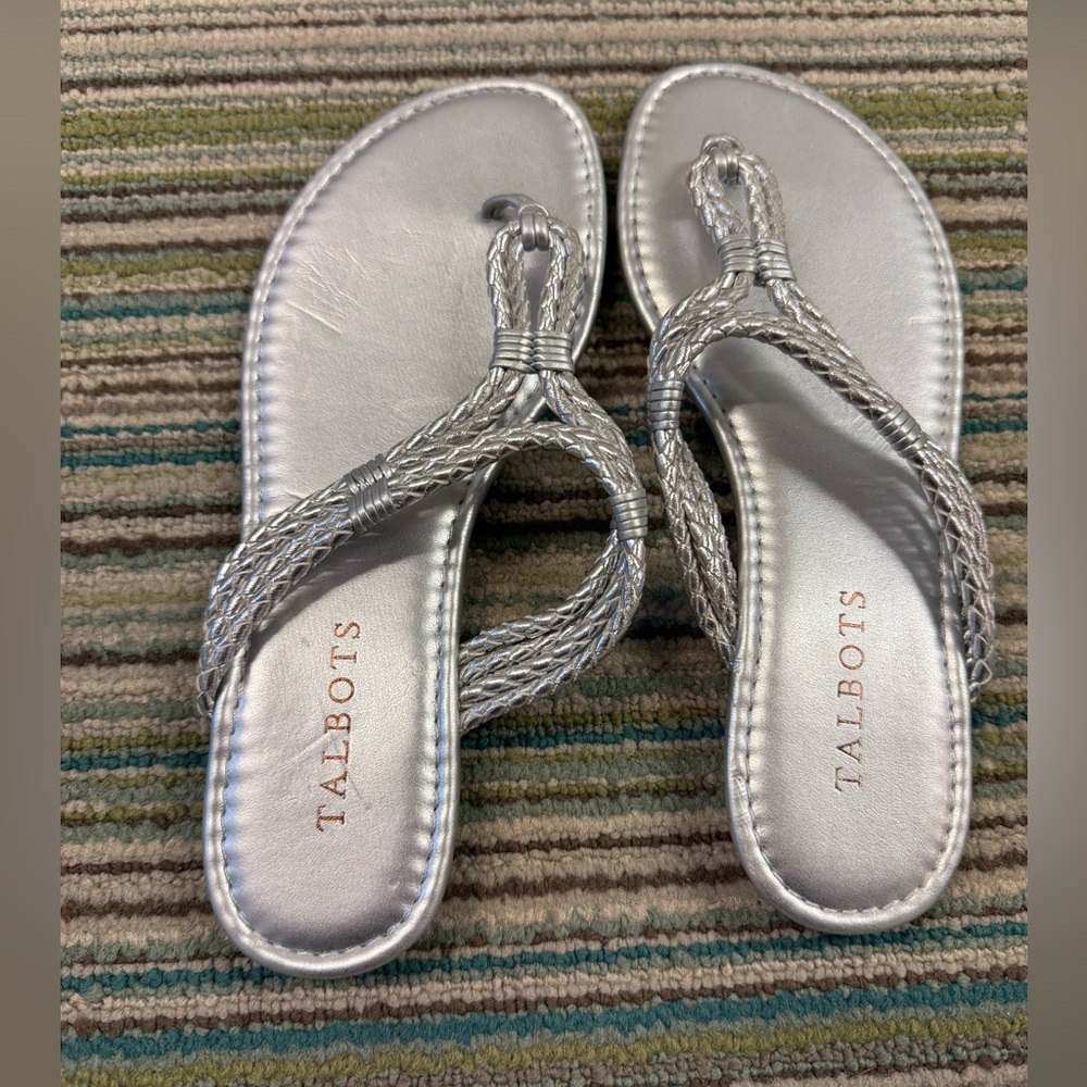 Talbots Cece Toe Loop Sandals-Metallic Silver | Braided Strappy | size 7 NWOT - Picture 7 of 9